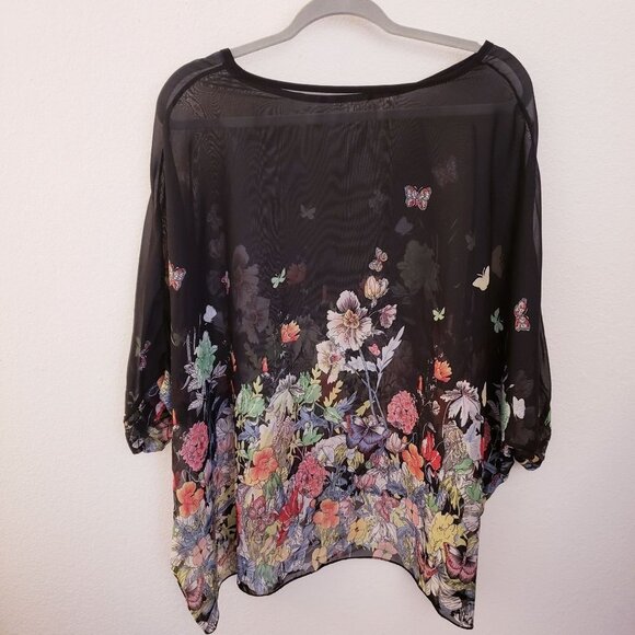 Sheer Black Pullover Top with Floral Design Plus Size O/S EUC - Picture 6 of 7